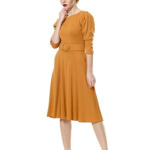 Saffron Button Three-Quarter Sleeve Dress | | Size